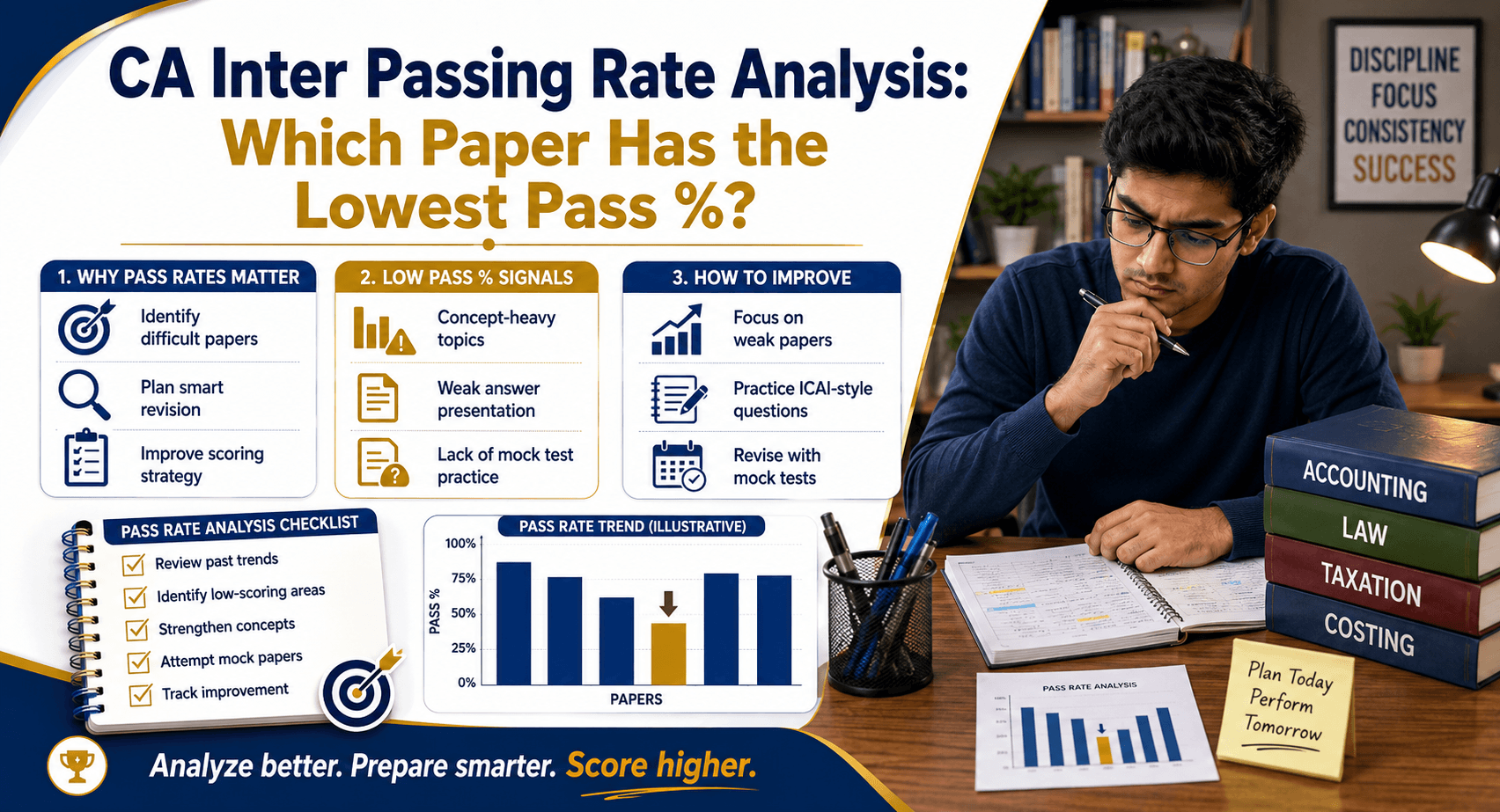 CA Inter Passing Rate Analysis: Which Paper Has the Lowest Pass %?