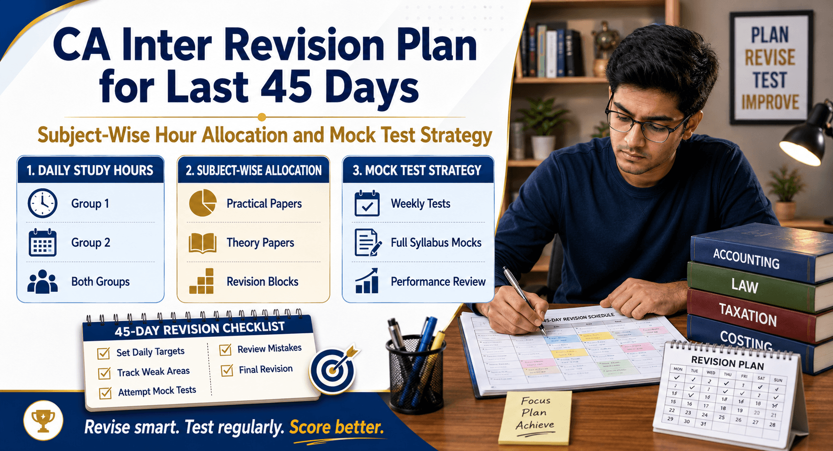 CA Inter Revision Plan for Last 45 Days: Subject-Wise Hour Allocation and Mock Test Strategy