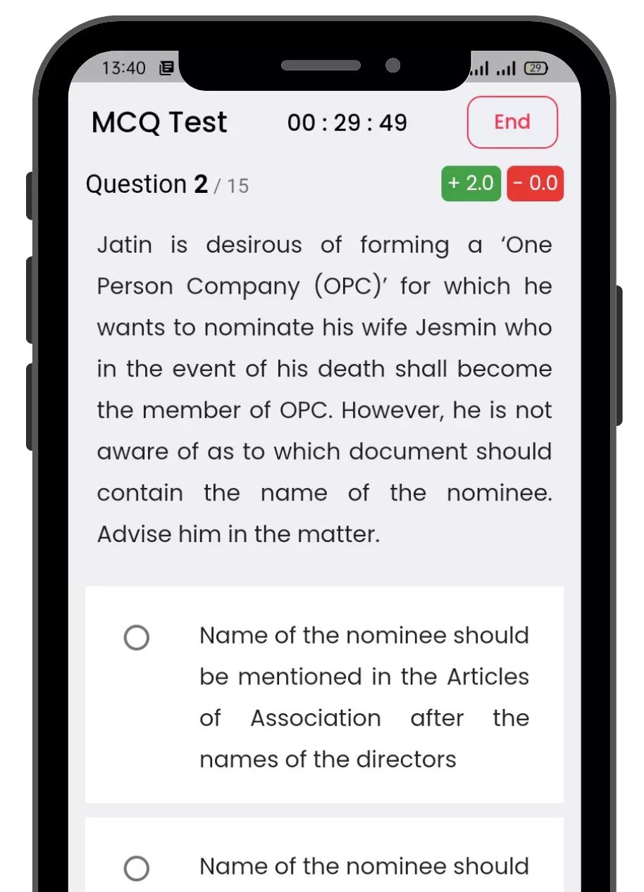 MCQ Test Screen