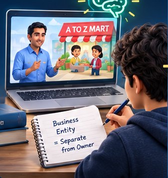Student learning a concept through an animated story