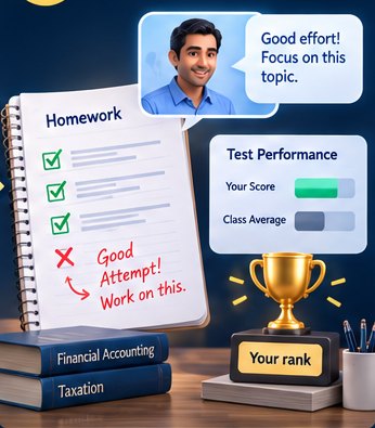 Checked homework, test performance and rank