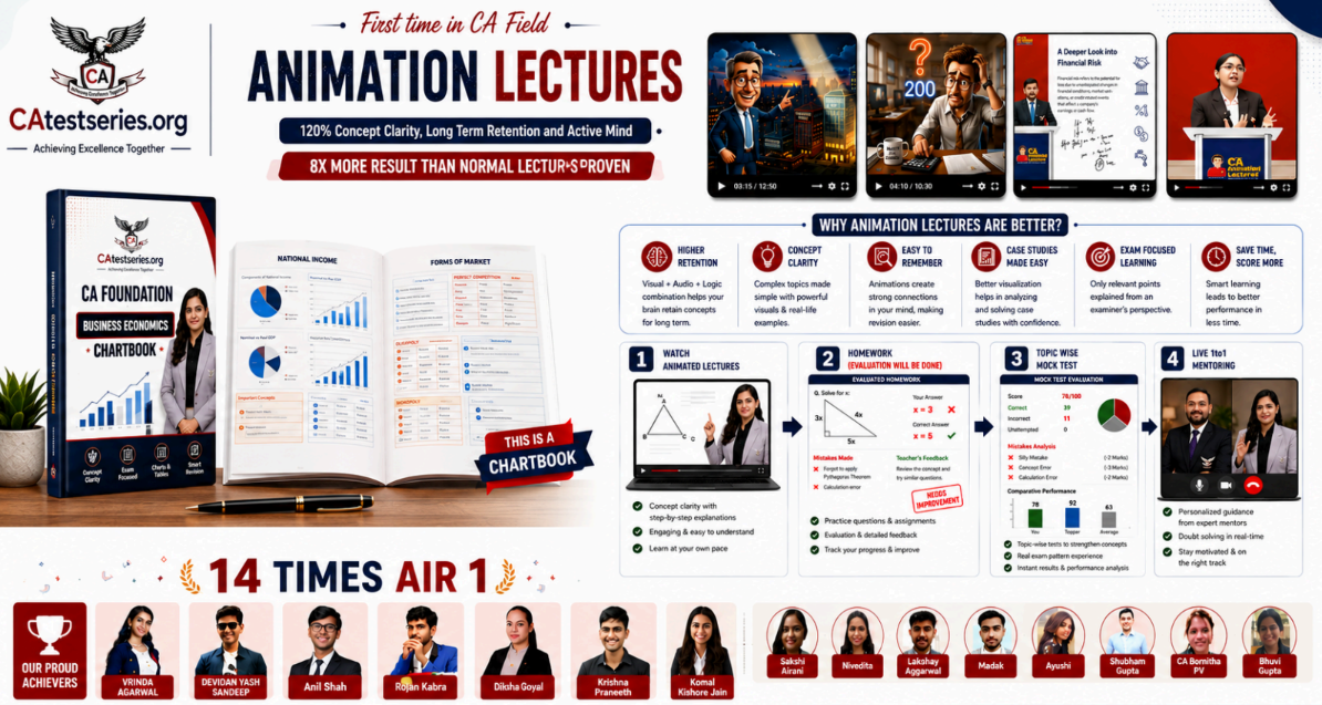 CA animation lectures with concept clarity, chartbooks, mock tests, expert mentoring, and AIR achievers for exam preparation.