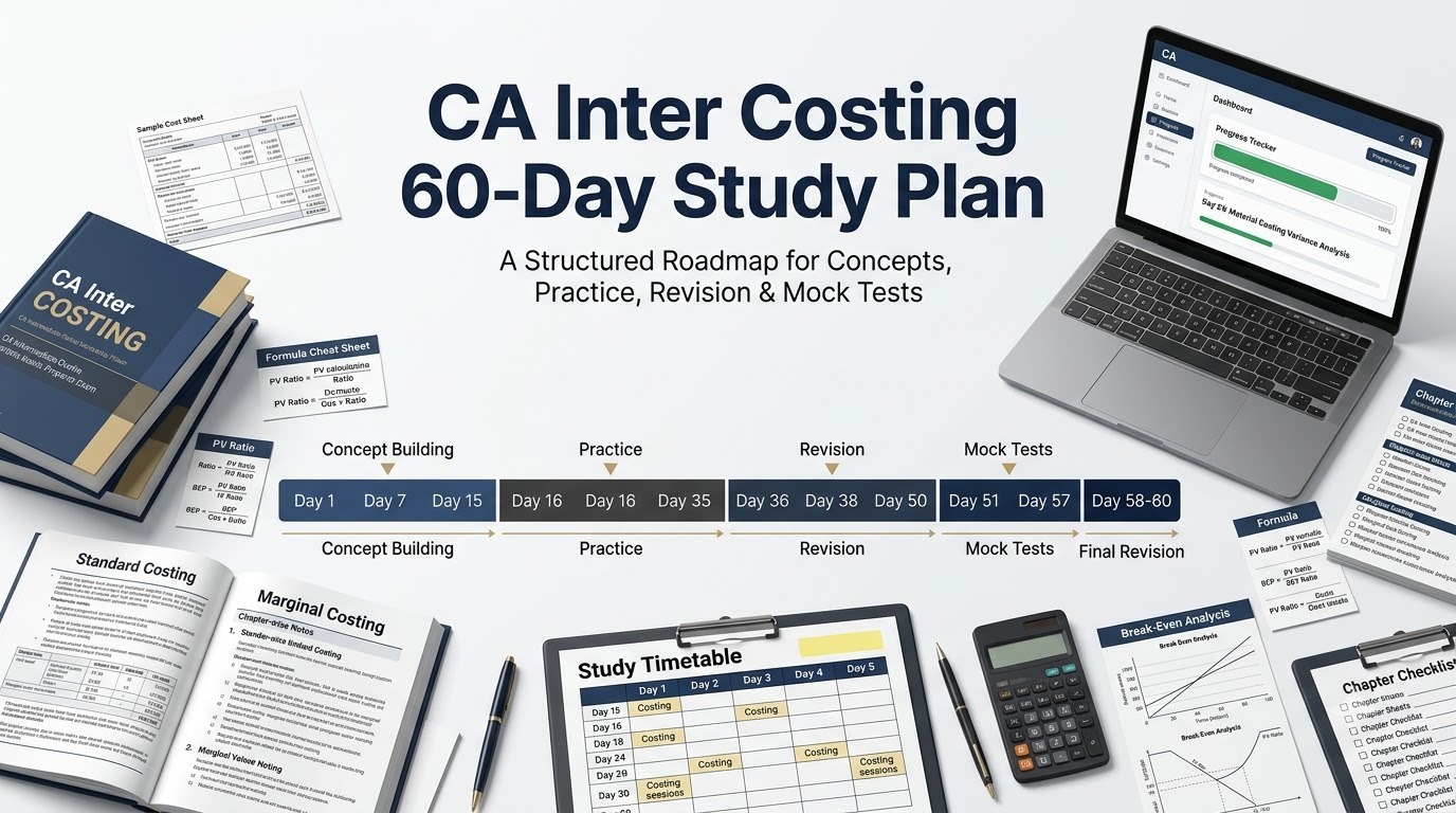 CA Inter Costing 60-day study plan covering concept building, practice, revision and mock tests