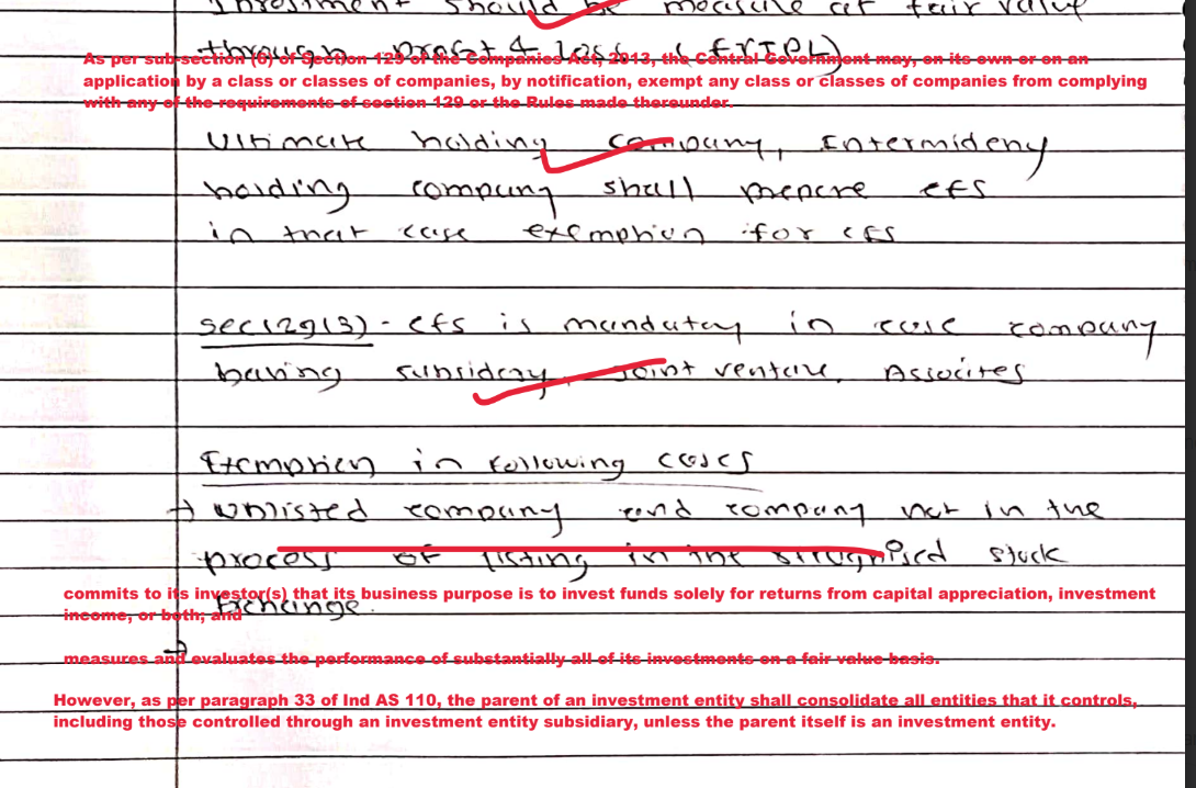 Sample handwritten CA Inter Audit revision notes with amendment highlights